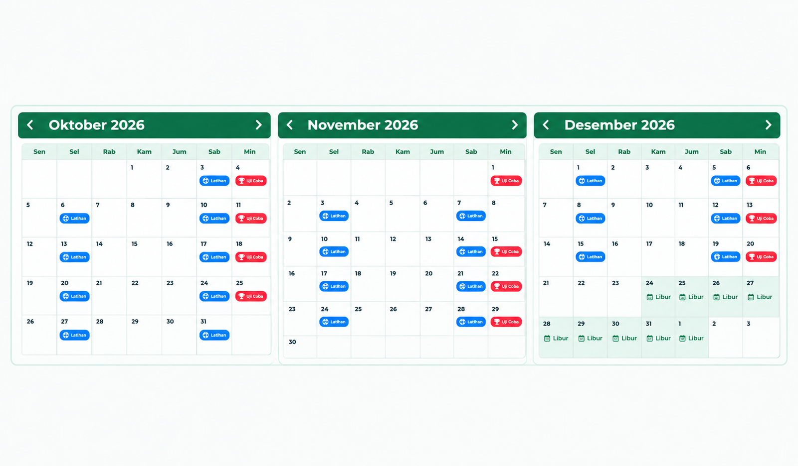 Jadwal Latihan dan Pertandingan SSB Raya United Oktober–Desember 2026